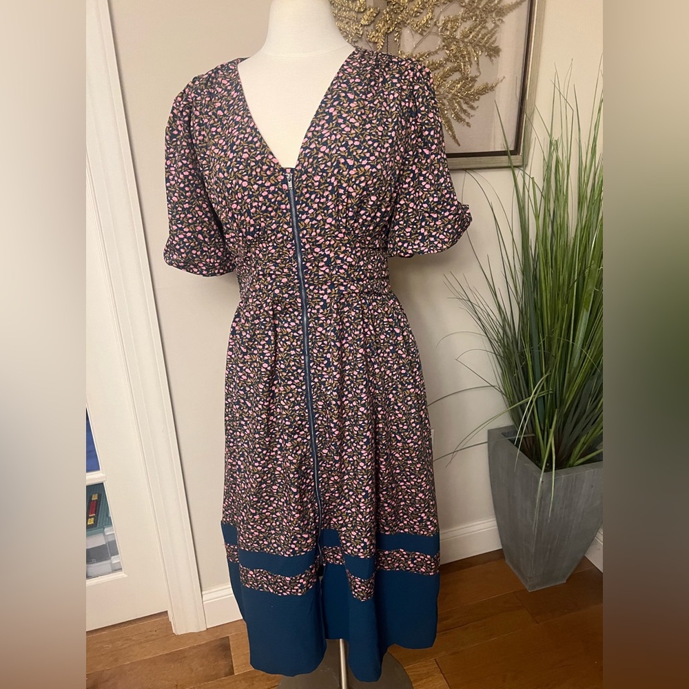 Floral Print Dress with Blue Accents